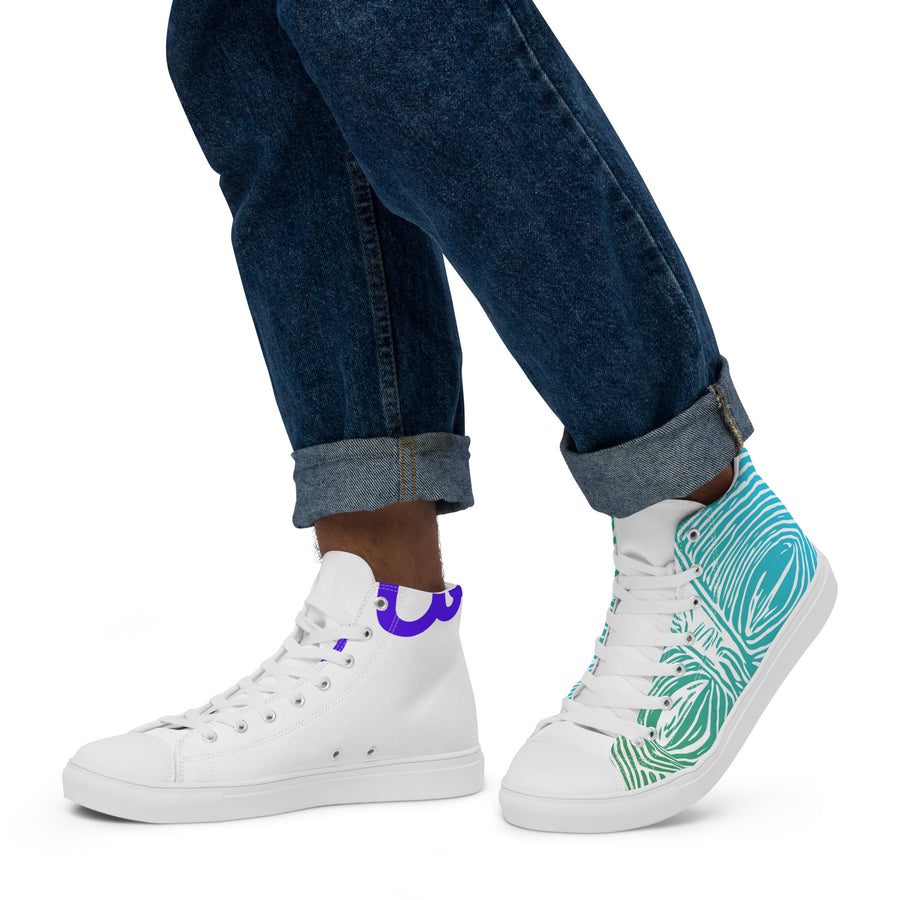Blue Mask Men's White High Top Canvas Shoes