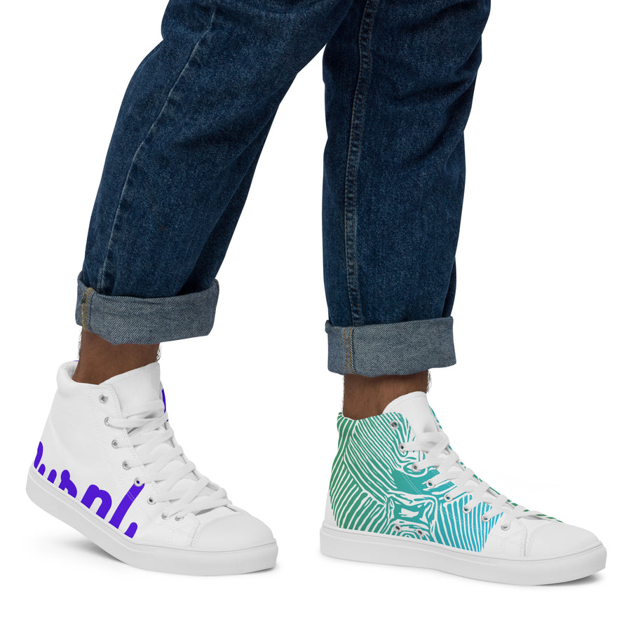 Blue Mask Men's White High Top Canvas Shoes